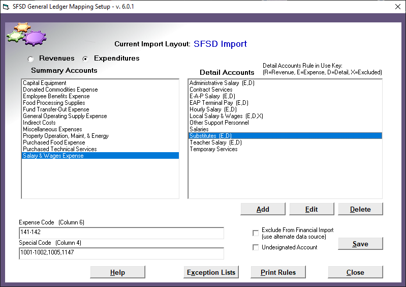 Financial Import Code Mapping