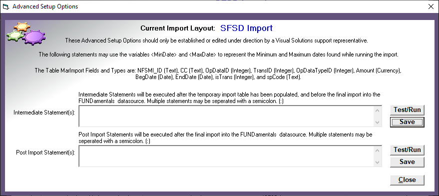 Financial Import (Direct) More Options