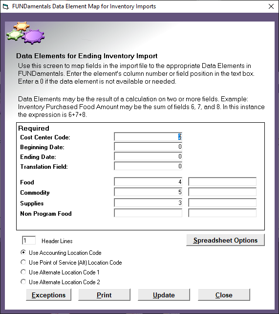 Inventory Import - File Layout