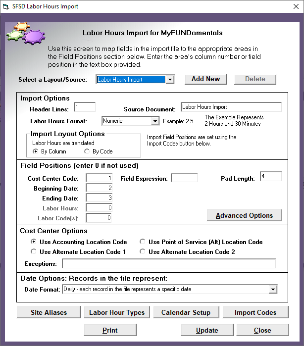 Labor Hours Import - File Layout