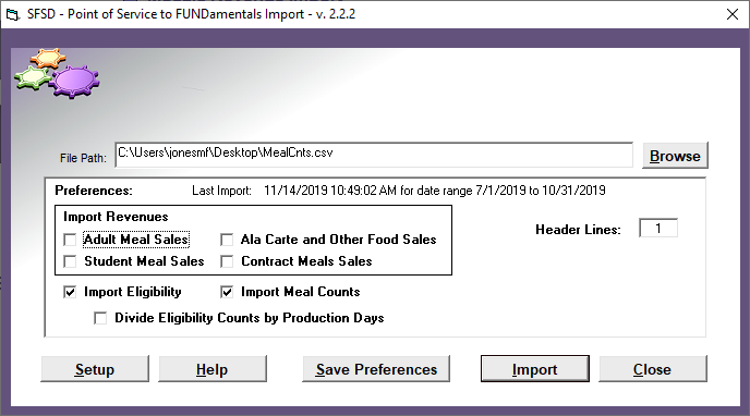Point of Service Import - Main Screen